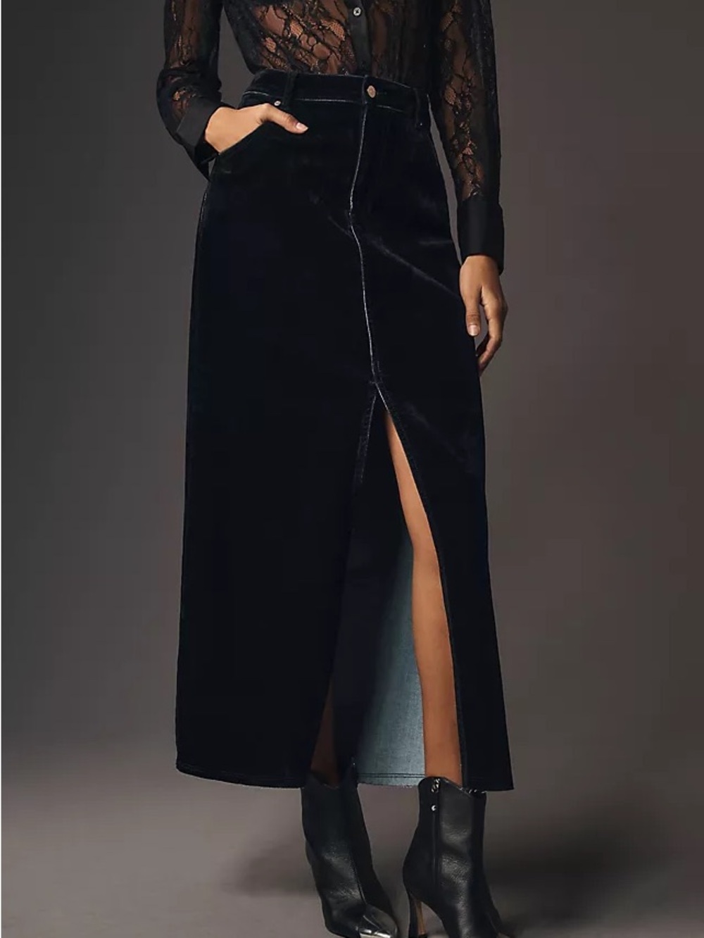 Anthropologie NWT Pilcro Flocked Denim Black Velvet Maxi Skirt